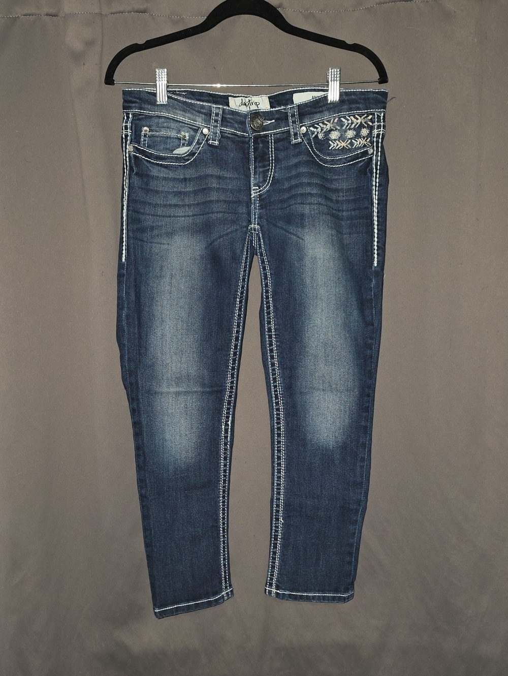 Daytrip Dark Indigo Embroidered Ankle Jeans